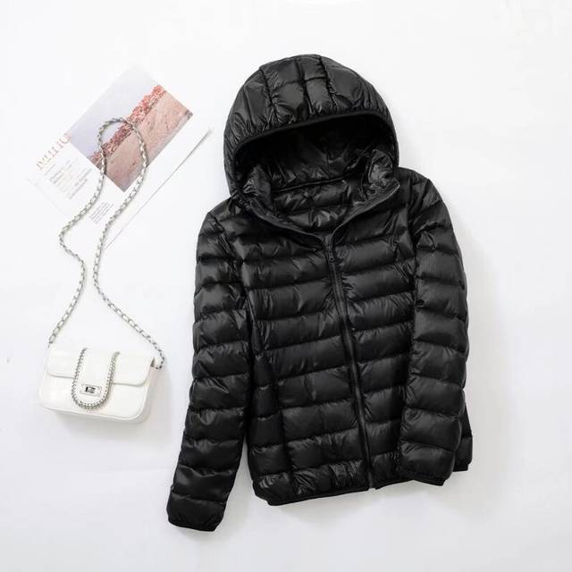 (xL, Black 1Hooded) Light Plus Size Thin Down Jacket Women 2024 Autumn Winter Slim Short H