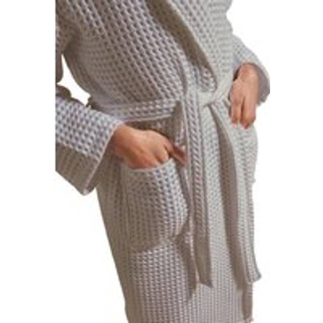'Waffle' 100% Turkish Cotton Kimono Style Bathrobe - Grey - L/XL