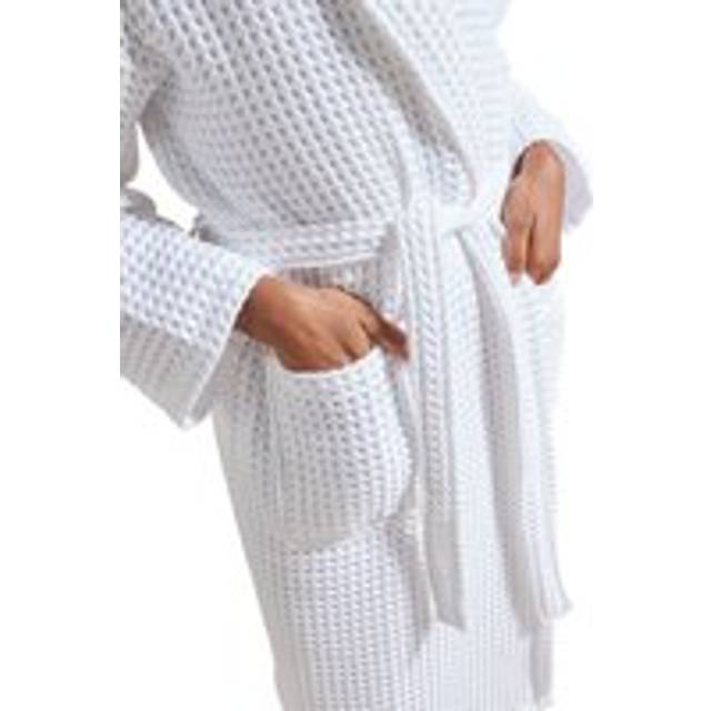 'Waffle' 100% Turkish Cotton Kimono Style Bathrobe - White - L/XL