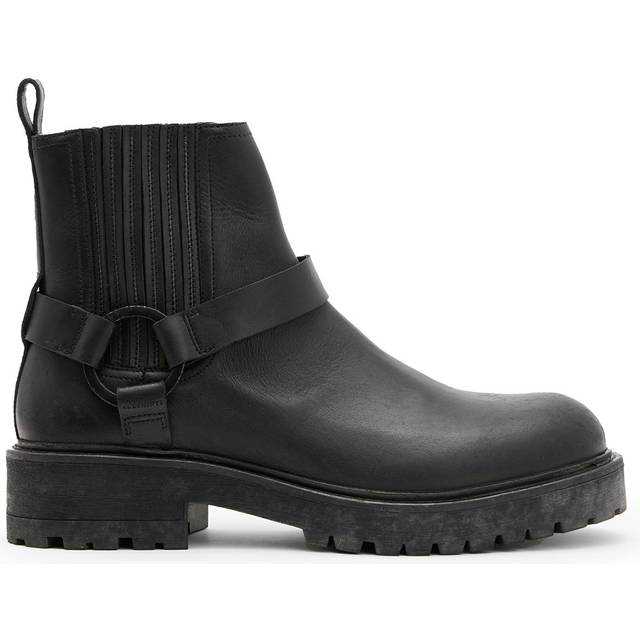 Allsaints Mens Black Hank Hardware-embellished Leather Ankle Boots Eur 41 / 7 Uk Men - BLACK