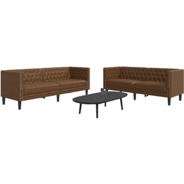 Soffgrupp chesterfield 2 delar brun konstmocka