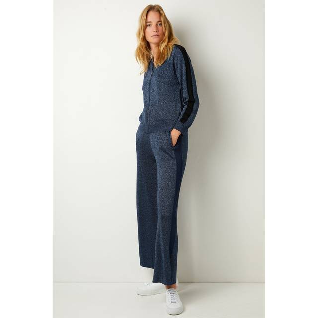 Pascale Metallic Knit Palazzo Trouser - Navy
