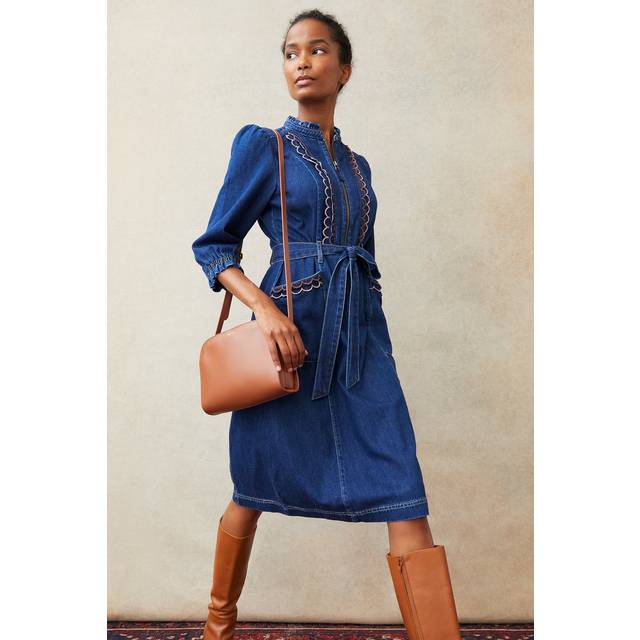 Charlotte Embroidered Dress - Denim Blue