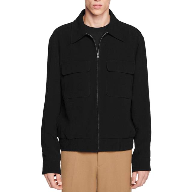 Sandro Mens Noir / Gris Patch-pocket Woven Blouson Jacket Xl