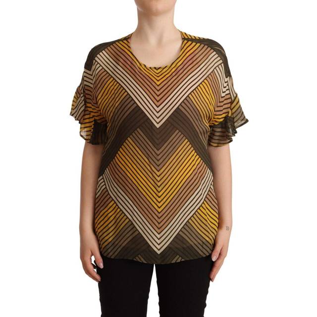 Twinset Multicolor Stripes Short Sleeves Round Neck Top Blouse - IT42|M