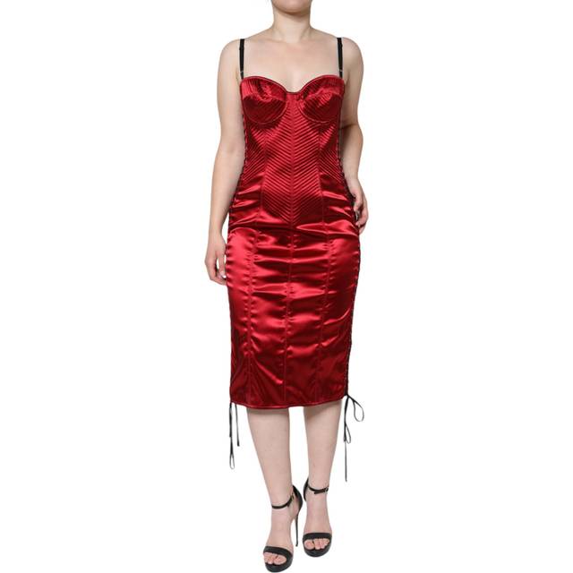 Red Bustier Corset Lace Bodycon Midi Dress - IT44 | L
