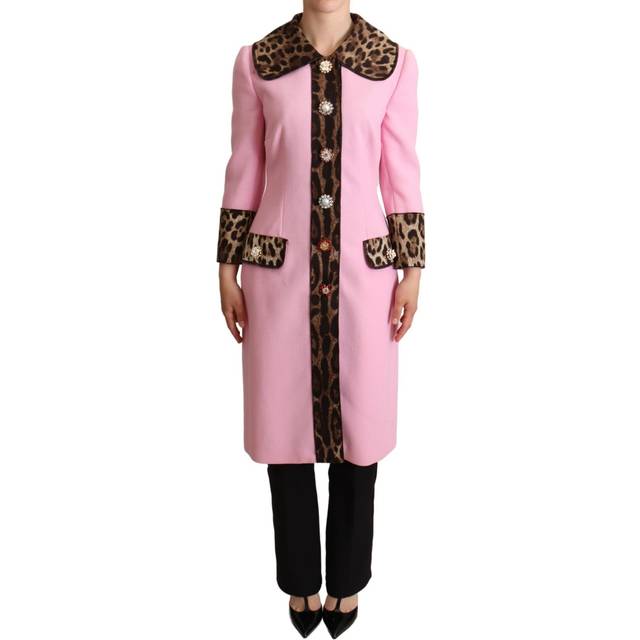 Chic Pink Leopard Trench with Crystal Buttons - IT38|XS