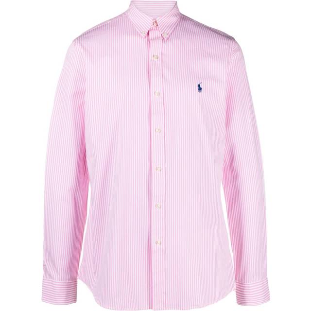 Polo Ralph Lauren - embroidered-logo striped shirt - men - Elastane/Cotton - M - Pink