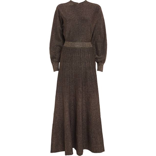 Robe Longue En Maille Brillante - Doré - Maje -  Matière principale: 45% polyester, 27% polyamide, 26% fibres métallisées, 2% elasthanneBande taille: 53% polyester, 30% fibres métallisées, 16% polyamide, 1% - Prêt-à-porter > Robes > Robes longues