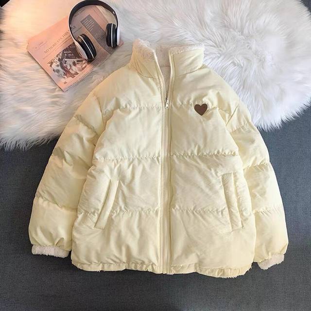 (s 40-50kg, Beige) Pink Cute Embroidery Parkas Coat Women Winter New Korean Fashion Thick