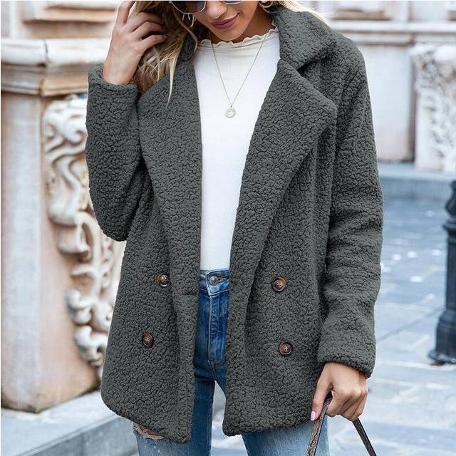 (3xL, DGY) S-5xl Solid Color Women Winter Spring Loose Warm Coat High Quality Ted