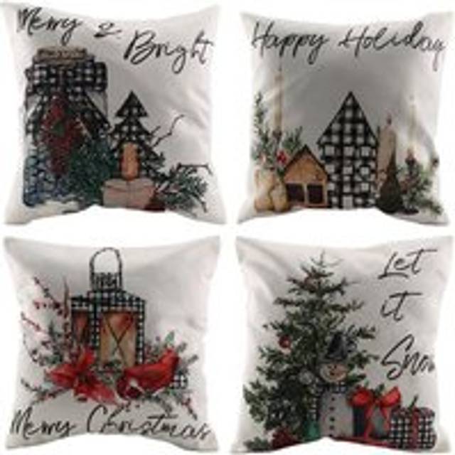 Tlily - Christmas Throw Pillow Covers 18X18 Set of 4, Check Tree Cushion Case Decoration for Sofa Couch