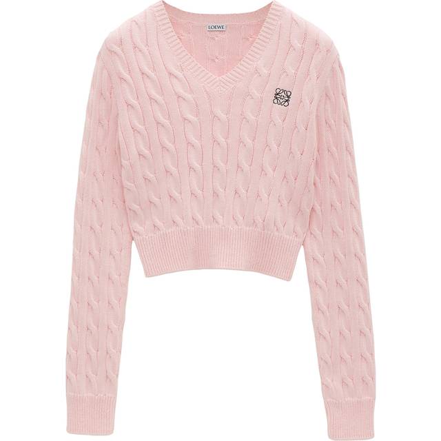 Loewe Womens Baby Pink Branded V-neck Cotton-knitted Jumper S - BABY PINK