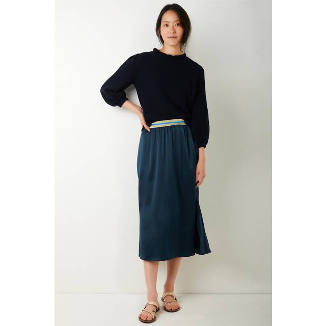 Faye Silk Satin Skirt - Navy