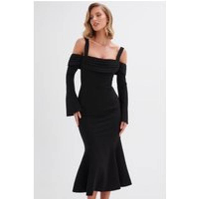 Lavish Alice SIA Ponte Pleated Cowl Longline Midi Dress In Black XXL UK18