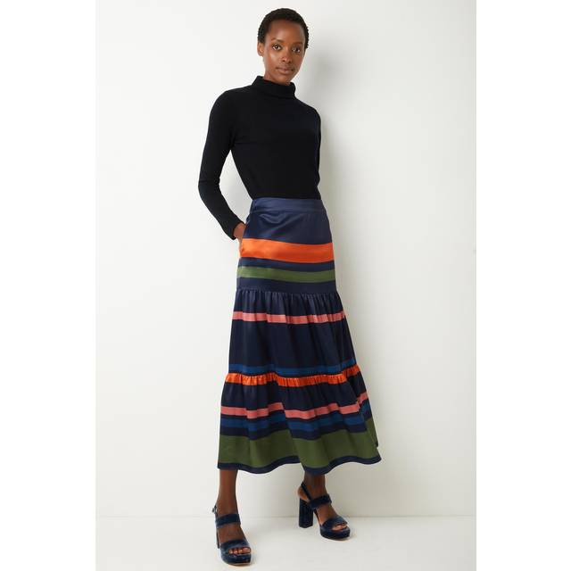 Sabrina Stripe Satin Skirt - Navy