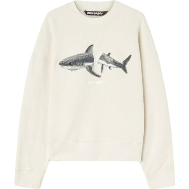 Men's Palm Angels Split Shark Branded Logo Cream Sweatshirt - Tan - Size: 40/Regular