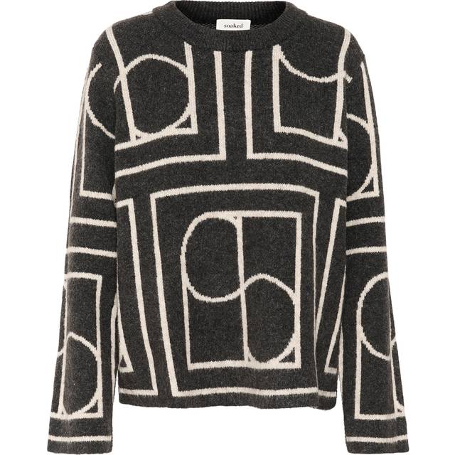 Selta Graphic Sweater - Black w White Monogram - Copenhagen-based brand Soaked In Luxury champions sophisticated yet accessible style, delivering a range of wardrobe staples each season that showcases the label's refined design aesthetic. Minimalistic every day basics, flowing feminine dresses and tailored workwear are at the core of each collection, all crafted with the purpose of transcending seasons so you get more out of your favourite pieces.