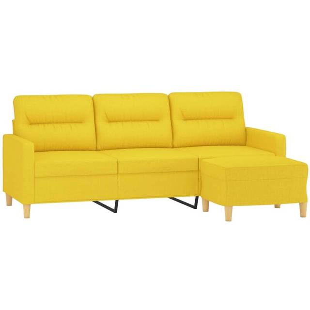 3-sitssoffa med fotpall Ljusgul 180 cm tyg