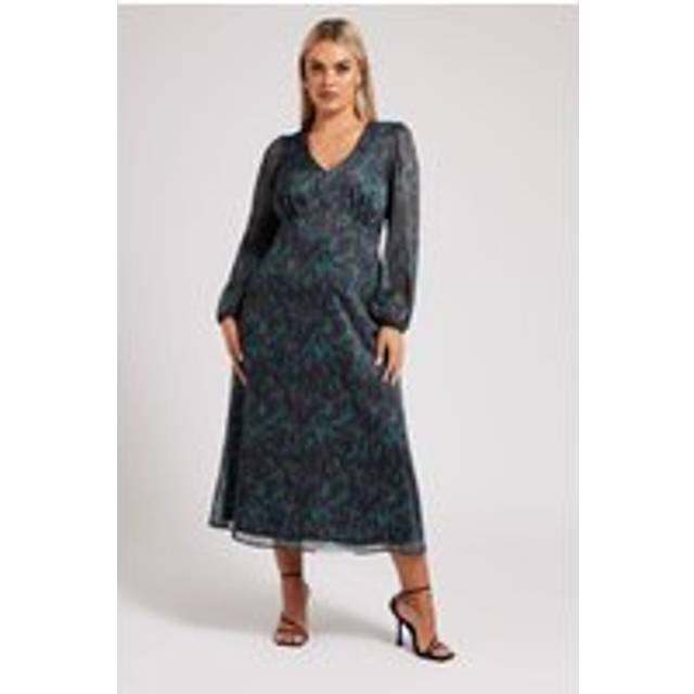Yours London Curve Black Metallic Peacock Midaxi Dress, Women's Curve & Plus Size, Yours London - 22