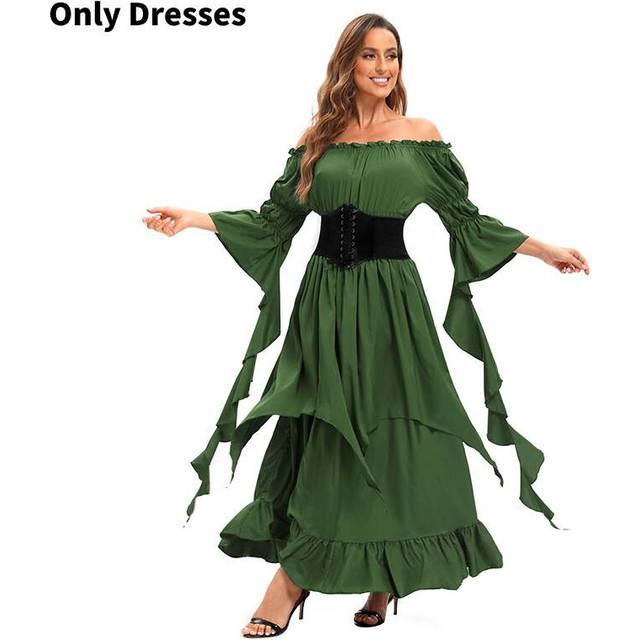 (Green, S/M) Dress Ladies Colored Medieval Costume Halloween Party Dance Performance Gift