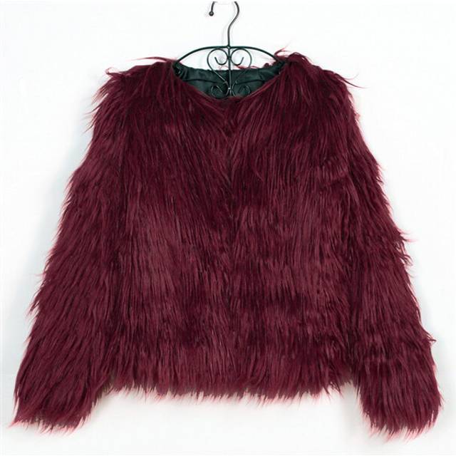 (xL, Burgundy) Furry Fur Coat Women Fluffy Warm Long Sleeve Outerwear Autumn Winter C