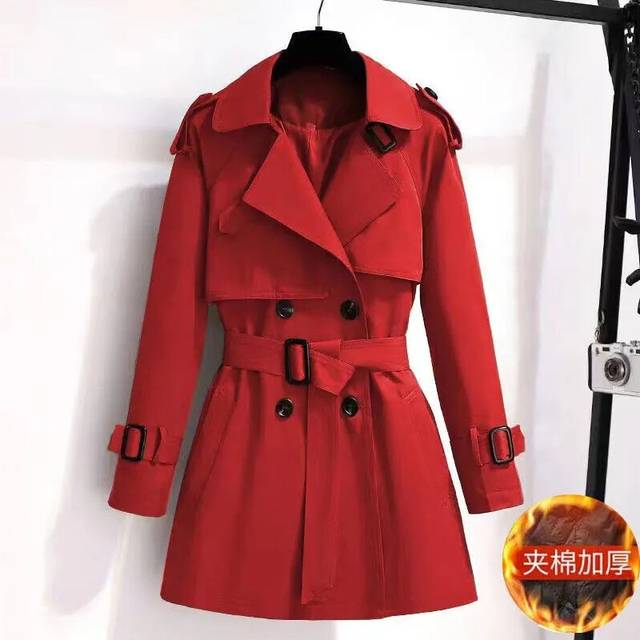 (xxL, Red Winter) Trench Coat Women's mid length British style slimming down new 2024 Sp