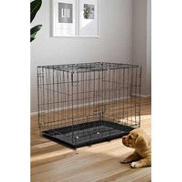 50cm W x 35cm D x 43cm H Wire Dog Crate with 2 Doors and Tray - Black - One Size