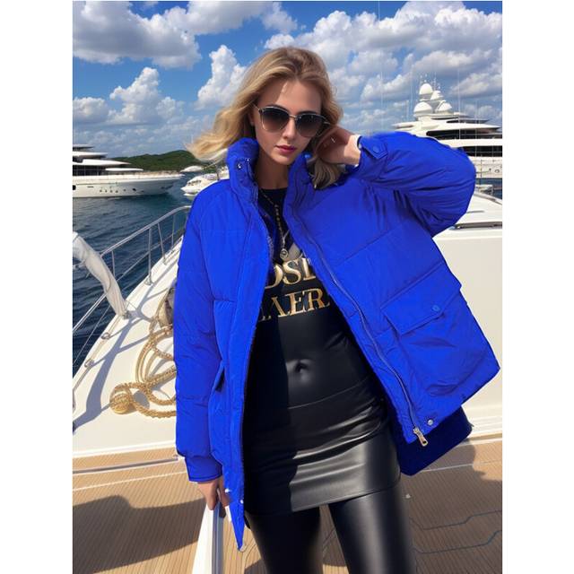 (xL, Blue) Short Parkas Winter Coat Women Korean Fashion Solid Zipper Thickened B