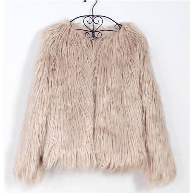 (M, Light Khaki) Furry Fur Coat Women Fluffy Warm Long Sleeve Outerwear Autumn Winter C
