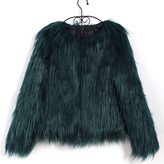 (xxxL, Dark Green) Furry Fur Coat Women Fluffy Warm Long Sleeve Outerwear Autumn Winter C