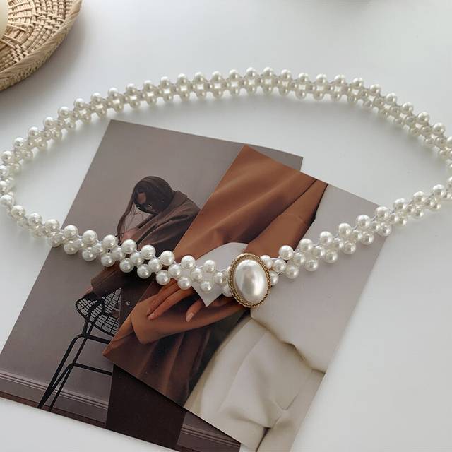 (Oval Pearl) Womens Pearl Modern Belt Stylish Elastic Waist Accessory Ideal For Dresses And Sweaters