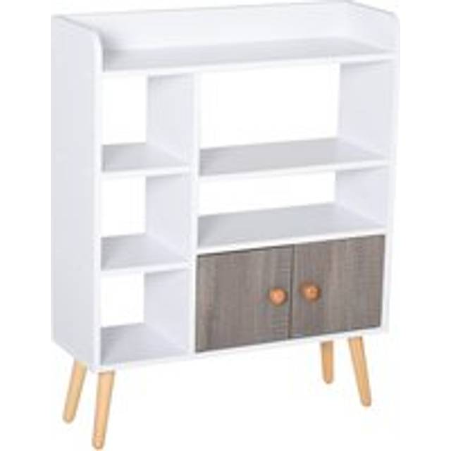 Multi-Shelf Modern Bookcase Freestanding Storage w/ Cabinet 6 Shelves Wood Legs Home Office Display Furniture Stylish White