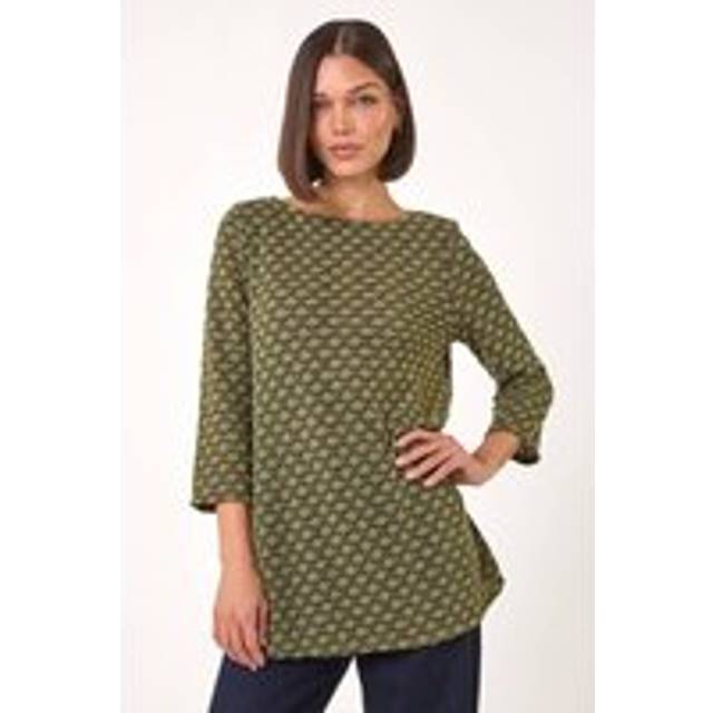 Roman Khaki Metallic Textured Knit Tunic Top - Size 20