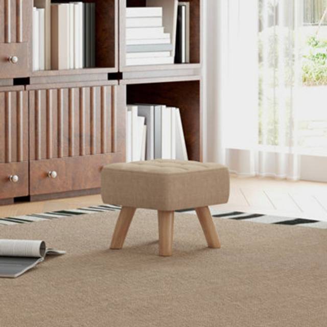 HOMCOM Modern Tufted Footstool, Fabric Foot Stool with Rubber Wood Legs, Padded Seat Light Brown, Brown