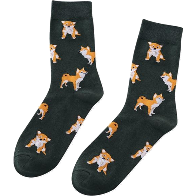 (Dark Green) Cute Kawai Cartoon Puppy Socks For Women