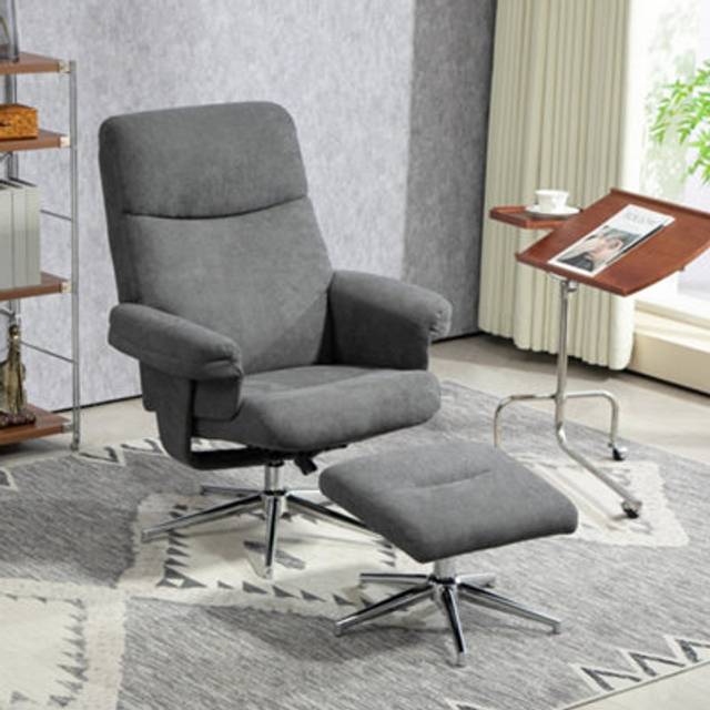 HOMCOM Recliner Chair with Footstool with Adjustable Back Charcoal Grey