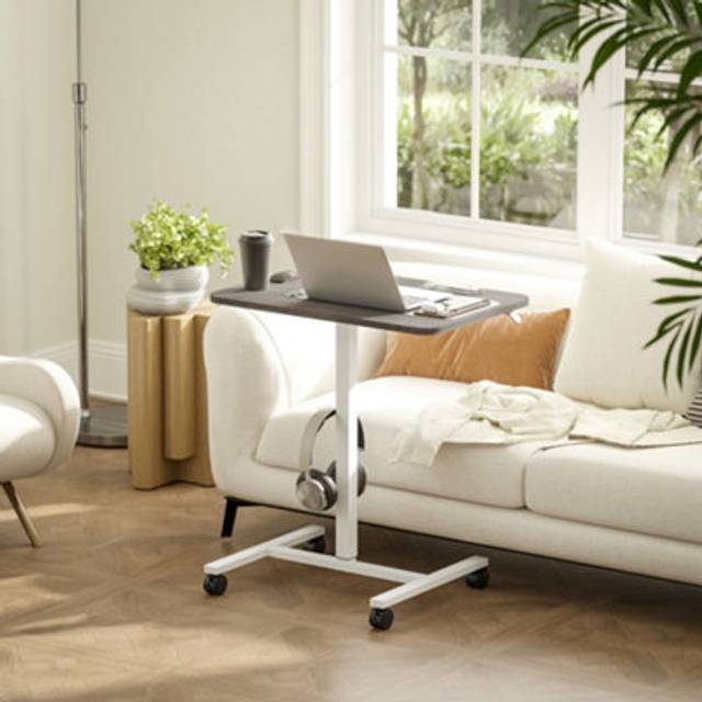 HOMCOM Height Adjustable Standing Desk, Pneumatic Sit Stand Desk for Laptop, Mobile Overbed Table Grey, Grey