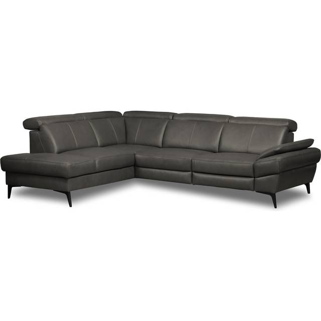 Genuine Leather Reclining Corner Sofa with Adjustable Headrests and Adjustable Armrest and Storage - Grey (96cm H X 264cm W X 211cm D)