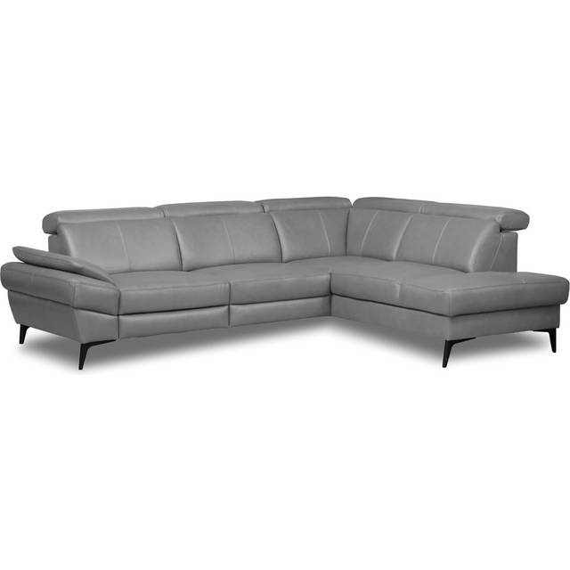 Genuine Leather Reclining Corner Sofa with Adjustable Headrests and Adjustable Armrest and Storage - Light Grey (96cm H X 264cm W X 211cm D)