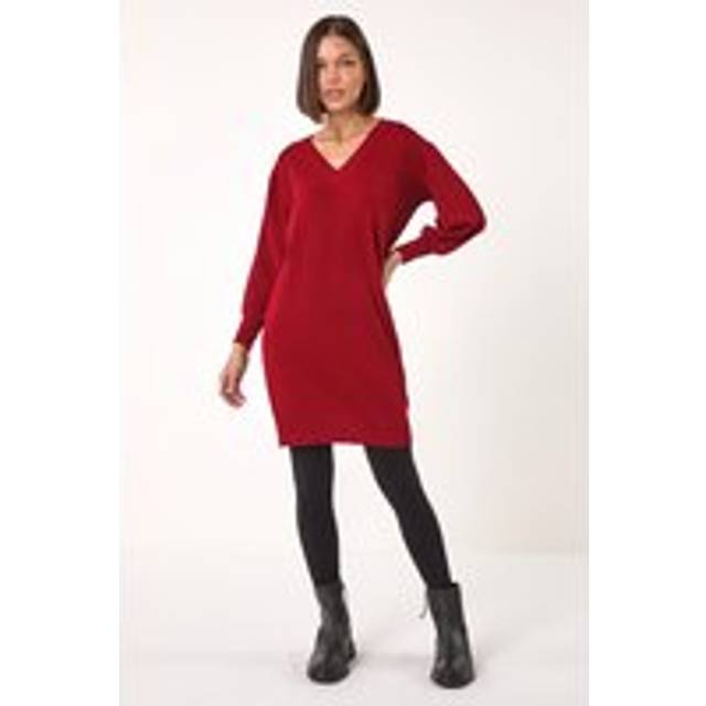 Roman Red V-Neck Knit Jumper Dress - Size 12