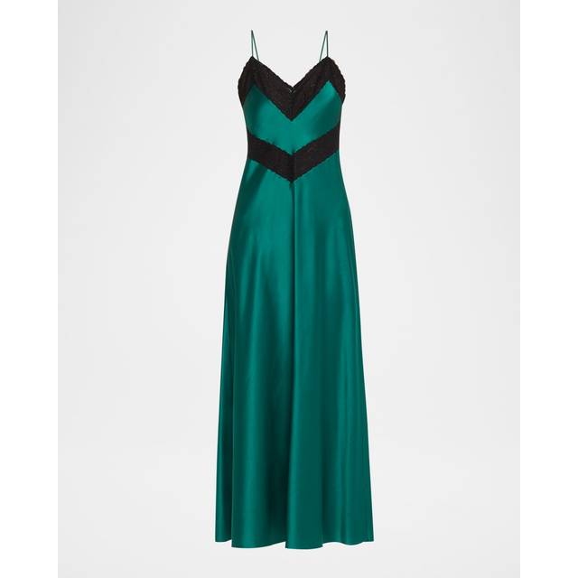 Serita Lace-Trim Silk Maxi Dress - EMERALD GREEN - X-Small