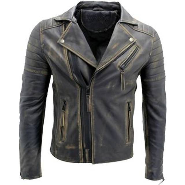Infinity Leather Mens Brando Double Cross Zip Biker Jacket-Casablanca - Black - Size 3XL