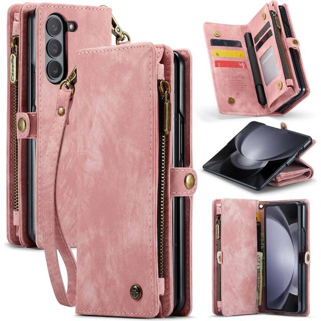 For Samsung Galaxy Z Fold5 CaseMe 008 Multifunctional Zipper Wallet Phone Leather Case(Pink)