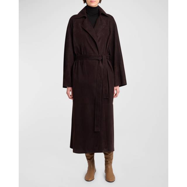 Poseidone Belted Suede Trench Coat - DARK BROWN - 10