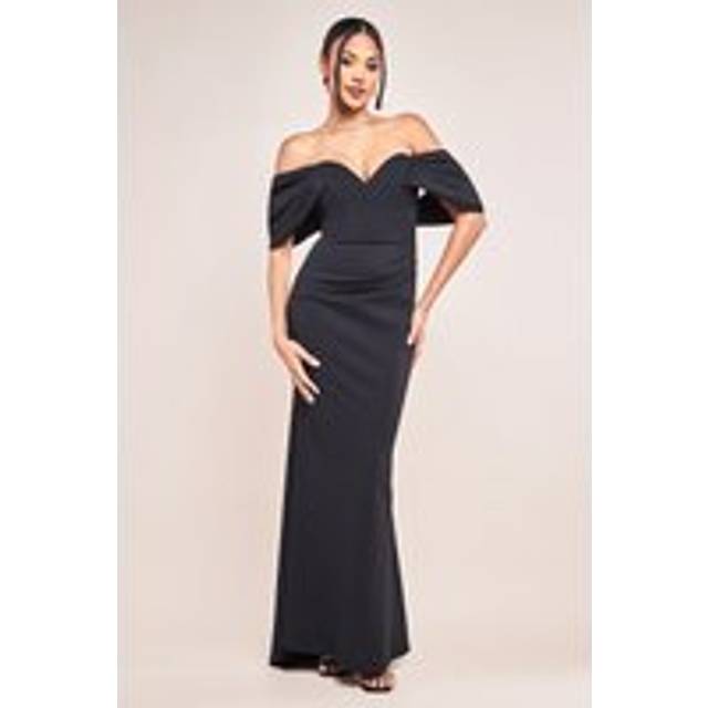 Off The Shoulder Draped Sleeve Maxi Dress - Black by Goddiva - 6