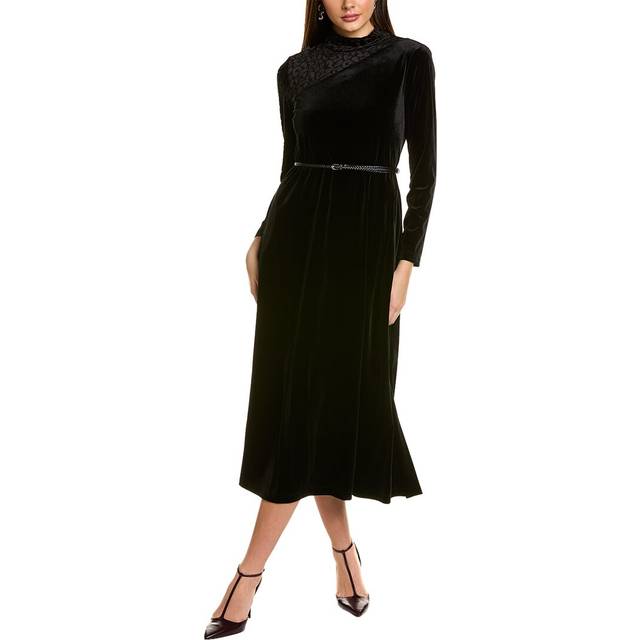 Anne Klein Women's Color Blocked Mock Neck Midi in Anne Black size Large
