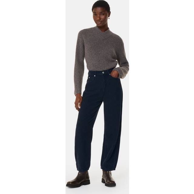 Whistles High Waist Cord Barrel Leg Jeans, Navy