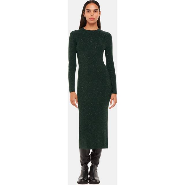 Whistles Petite Annie Sparkle Knit Midi Dress, Dark Greenpe