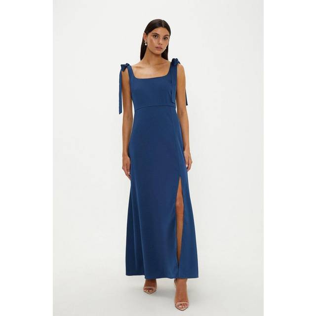 Oasis Womens Midi Dress Navy Satin Tie Shoulder Bridesmaids Spring Summer